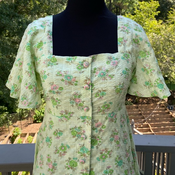 Vintage 60s Floral Cottagecore Flutter Sleeve Button Front Maxi Peasant Dress - Picture 8 of 16